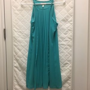 Pleated front teal dress